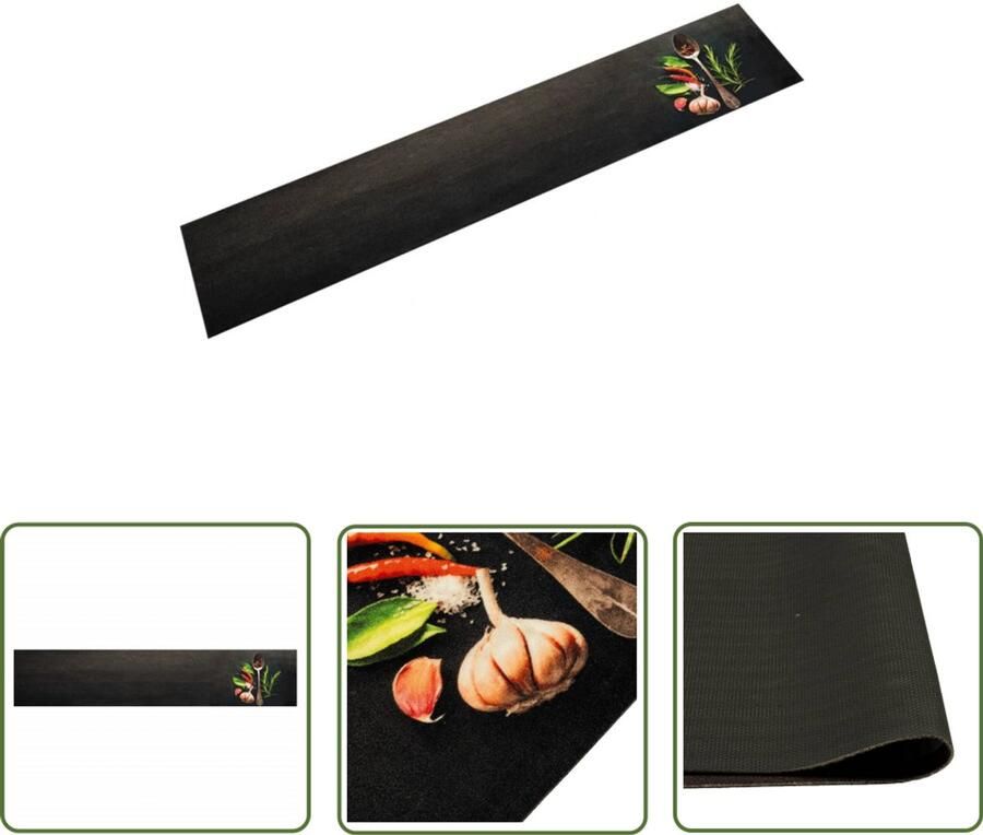 The Living Store Keukenmat wasbaar kruidenprint 60x300 cm fluweel Keukenmat Vloerkleden Anti-slip Matten Keukendecoratie Kruiden Print