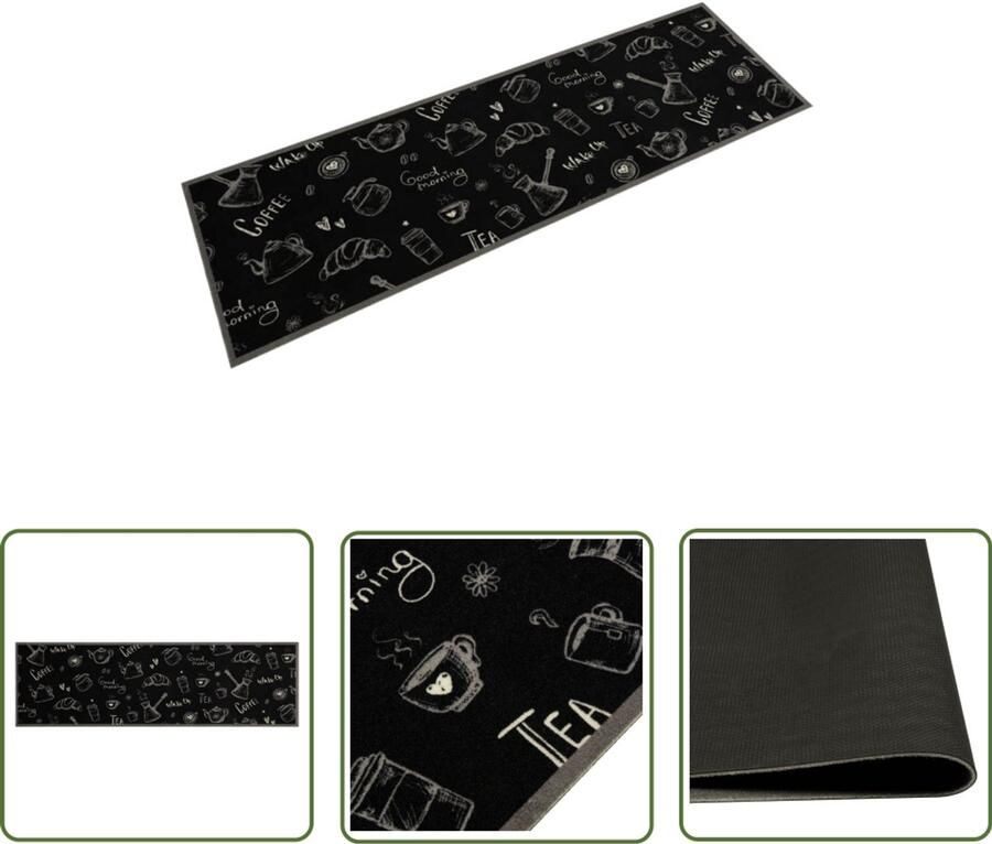 VidaXL Keukenmat wasbaar ochtendprint 45x150 cm fluweel zwart Keukenmat Vloerkleden Keukendecoratie Zwarte Keukenmat Fluweel Keukenmat