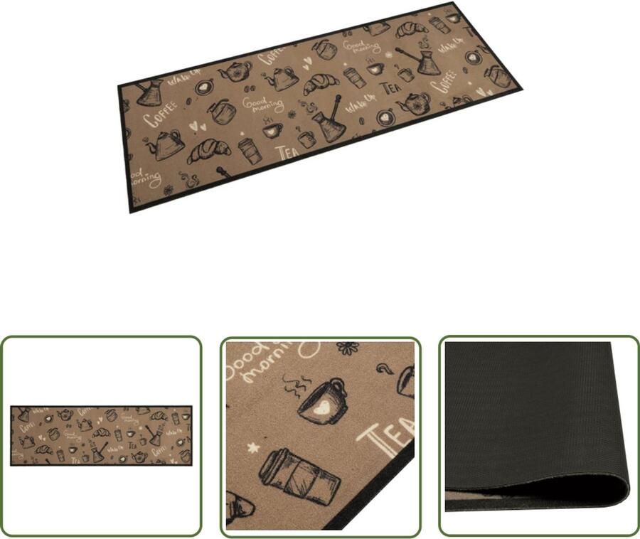 The Living Store Keukenmat wasbaar ochtendprint 60x180 cm fluweel bruin Keukenmat Vloerkleden Keukendecoratie Bruine Keukenmat Fluweel Keukenmat
