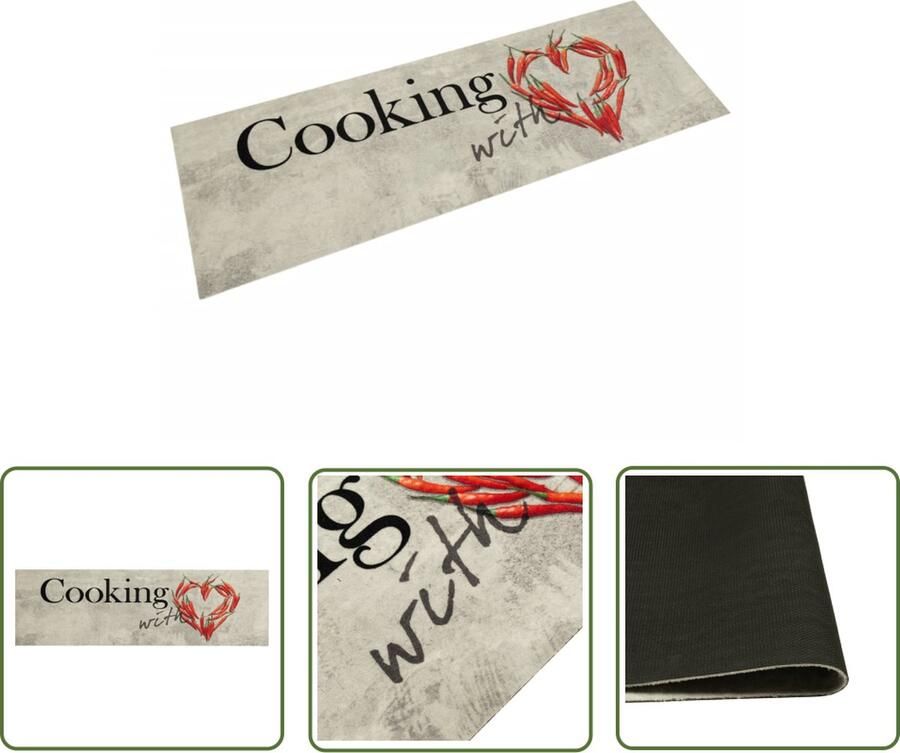 The Living Store Keukenmat Zwarte Pepertekst 180 x 60 cm Fluweel Latex 5 mm Keukenmat Vloerkleden Tapijten Zwarte Keukenmat Fluweel Keukenmat