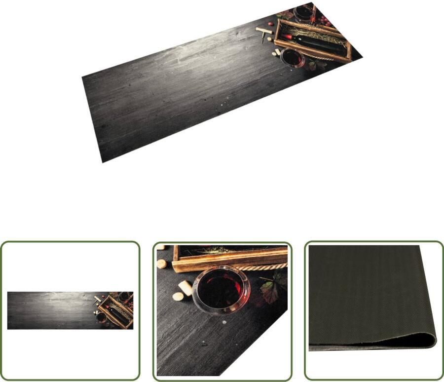 The Living Store Keukenmat wasbaar wijnflesprint 45x150 cm fluweel Keukenmat Vloerkleden Anti-slip Matten Keukenaccessoires Woonaccessoires