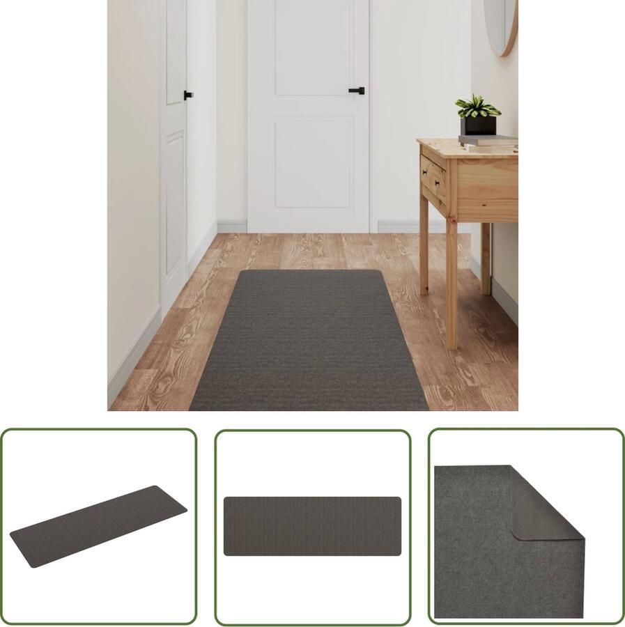 The Living Store Tapijtloper Antraciet 60 x 180 cm Zacht en absorberend Machinewasbaar Polypropeen Tapijtroeper Vloerkleden Runner Halvloper Kamerloper