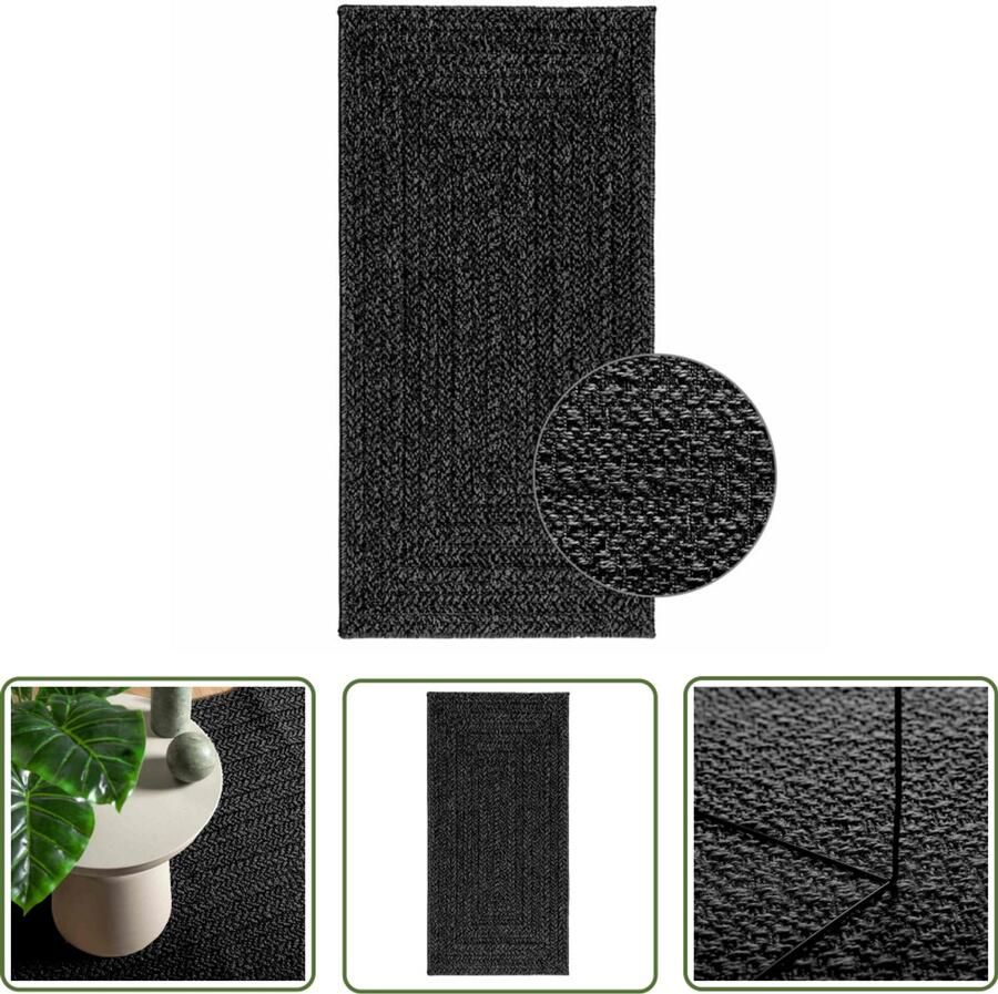 VidaXL Vloerkleed ZIZUR binnen en buiten 60x110 cm jute look antraciet Vloerkleden Vloerkleed Antraciet Jute Look Outdoor Tapijt Indoor Tapijt