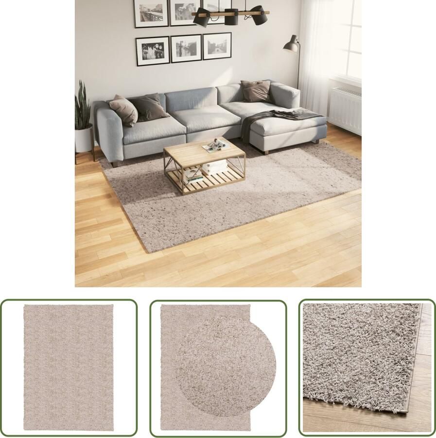 The Living Store PAMPLONA Shaggy vloerkleed 200 x 280 cm Beige 100% Polypropeen Lange pool Shaggy Vloerkleed Beige Groot Vloerkleed Living Room Decoratie Slaapkamer Accessoires - Foto 2
