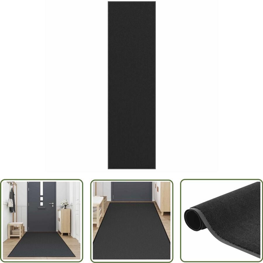The Living Store Deurmat 115x400 cm zwart Deurmat Vloerkleed Anti Slip Hal Runner Entree Mat