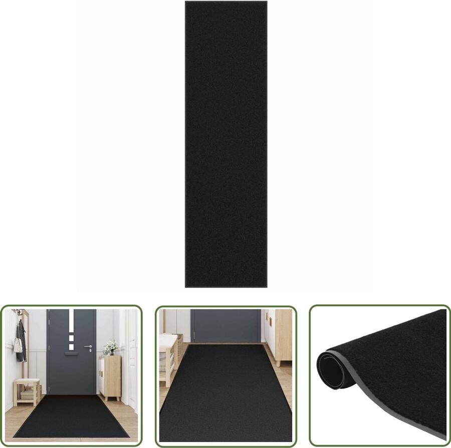 The Living Store Deurmat 115x400 cm zwart Deurmat Vloerkleed Hal Runner Anti Slip Pvc