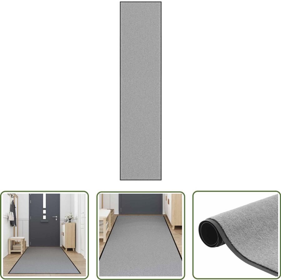 The Living Store Deurmat 115x500 cm grijs Deurmat Vloerkleed Hal Runner Anti Slip Pvc