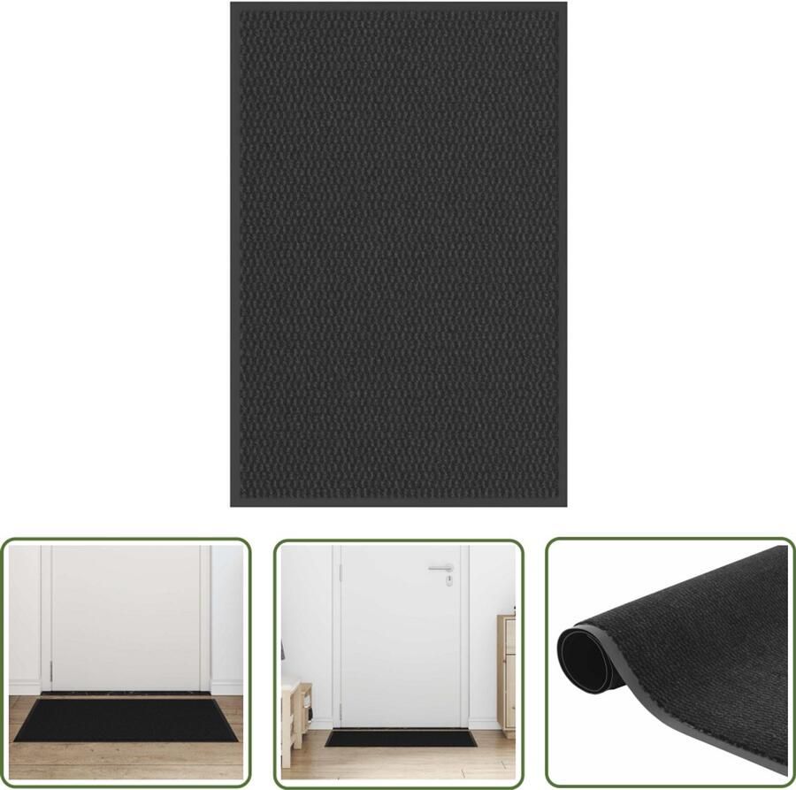 The Living Store Deurmat 60x90 cm zwart Deurmat Vloerkleed Anti Slip Hal Entree