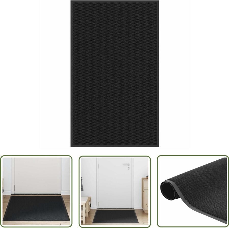 The Living Store Deurmat 90x150 cm zwart Deurmat Vloerkleed Welkomstdruk Anti Slip Pvc