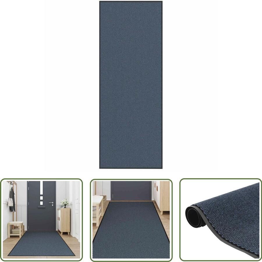 The Living Store Deurmat 115x300 cm blauw Doorkijkmat Vloerkleed Halmat Deuromranding Anti Slip Mat