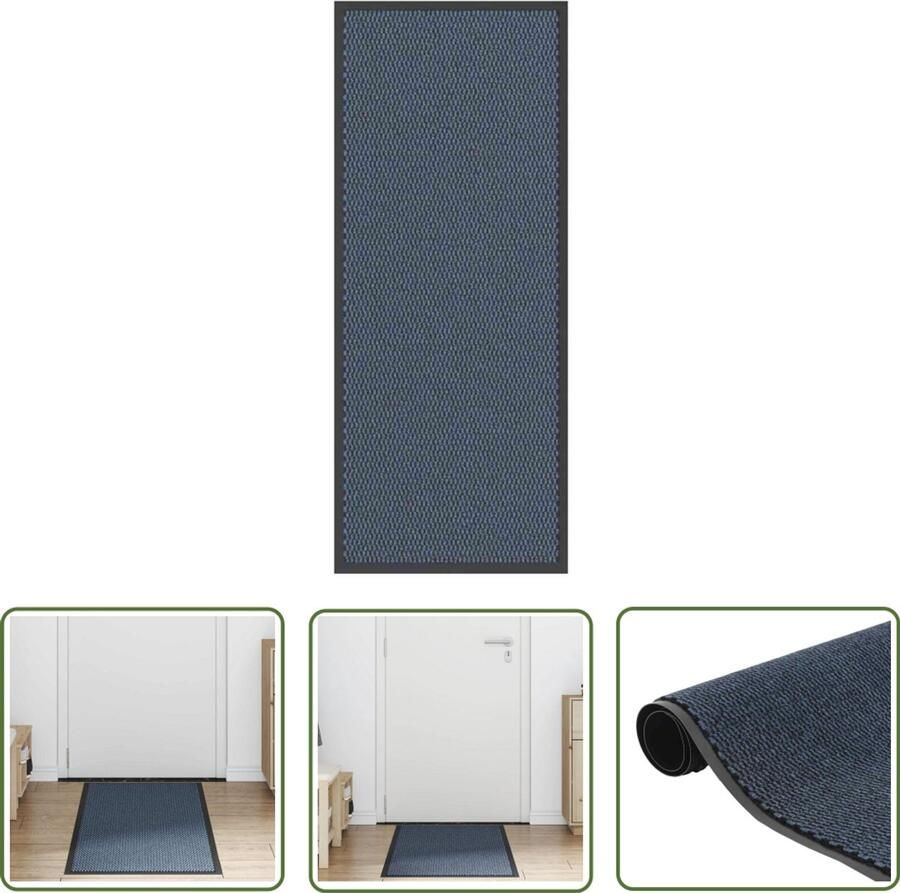 The Living Store Deurmat 60x150 cm blauw Doorkijkmat Vloerkleed Halmat Deuromranding Anti Slip Mat