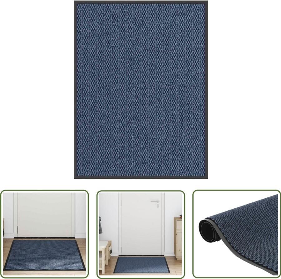 The Living Store Deurmat 90x120 cm blauw Doorkijkmat Vloerkleed Halmat Deuromranding Anti Slip Mat