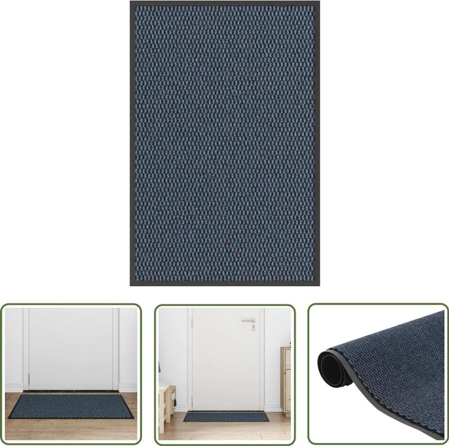 The Living Store Deurmat 60x90 cm blauw Doorkijkmati Vloerkleed Halmat Deuromranding Anti Slip Mat