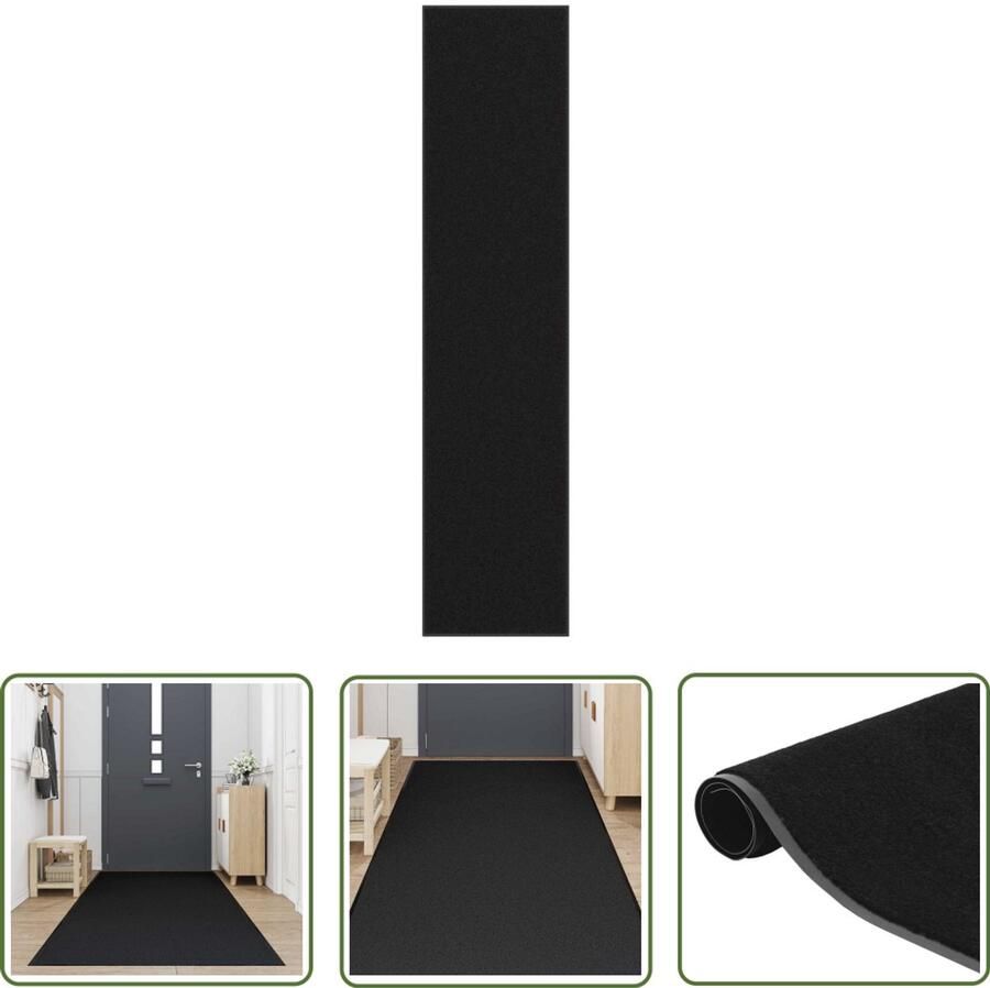 The Living Store Deurmat 115x500 cm zwart Doorkijkmatij Vloerkleed Halmat Anti Slip Interieurdecoratie