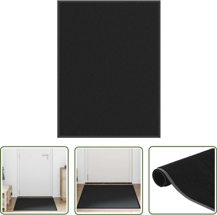The Living Store Deurmat 80x120 cm zwart Doorklapmat Vloerkleed Halmat Deurmatten Anti Slip Mat