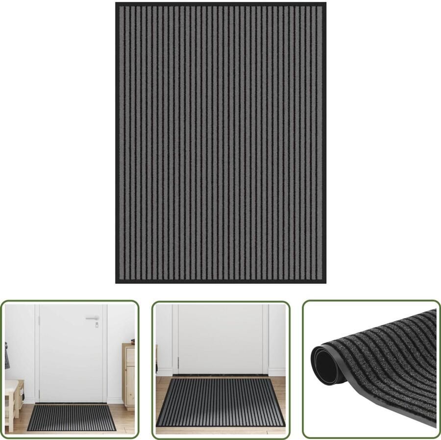 The Living Store Deurmat 90x120 cm gestreept zwart en grijs Doorklapmat Vloerkleed Halmat Anti Slip Mat Interieurdecoratie