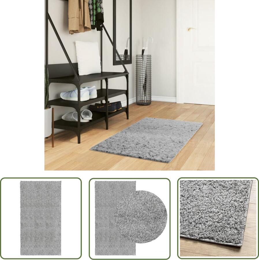The Living Store Pamplona Shaggy Vloerkleed 60 x 110 cm Grijs 100% Polypropeen 30mm Poolhoogte Getest op schadelijke stoffen Shaggy Vloerkleed Grijs Zacht Vloerkleed Hoogpolig Vloerkleed Living Room Decoratie