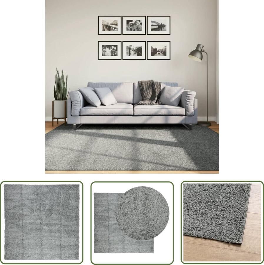 The Living Store PAMPLONA Shaggy Vloerkleed 200 x 200 cm Groen met lange polen Shaggy Vloerkleed Groen Groot Vloerkleed Pluche Vloerkleed Zacht Vloerkleed