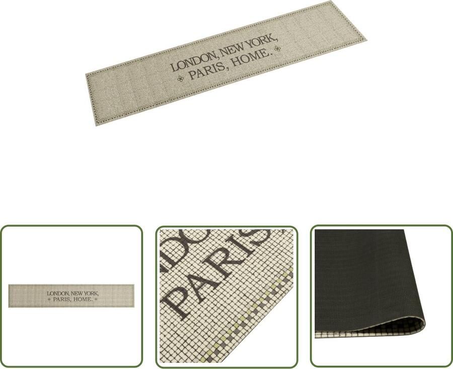 The Living Store Keukenmat Thuis Tekst 300 x 60 cm Zacht Fluweel Slipvaste Basis Keukenmat Vloerkleed Keukentapijt Antislip Mat Taupe