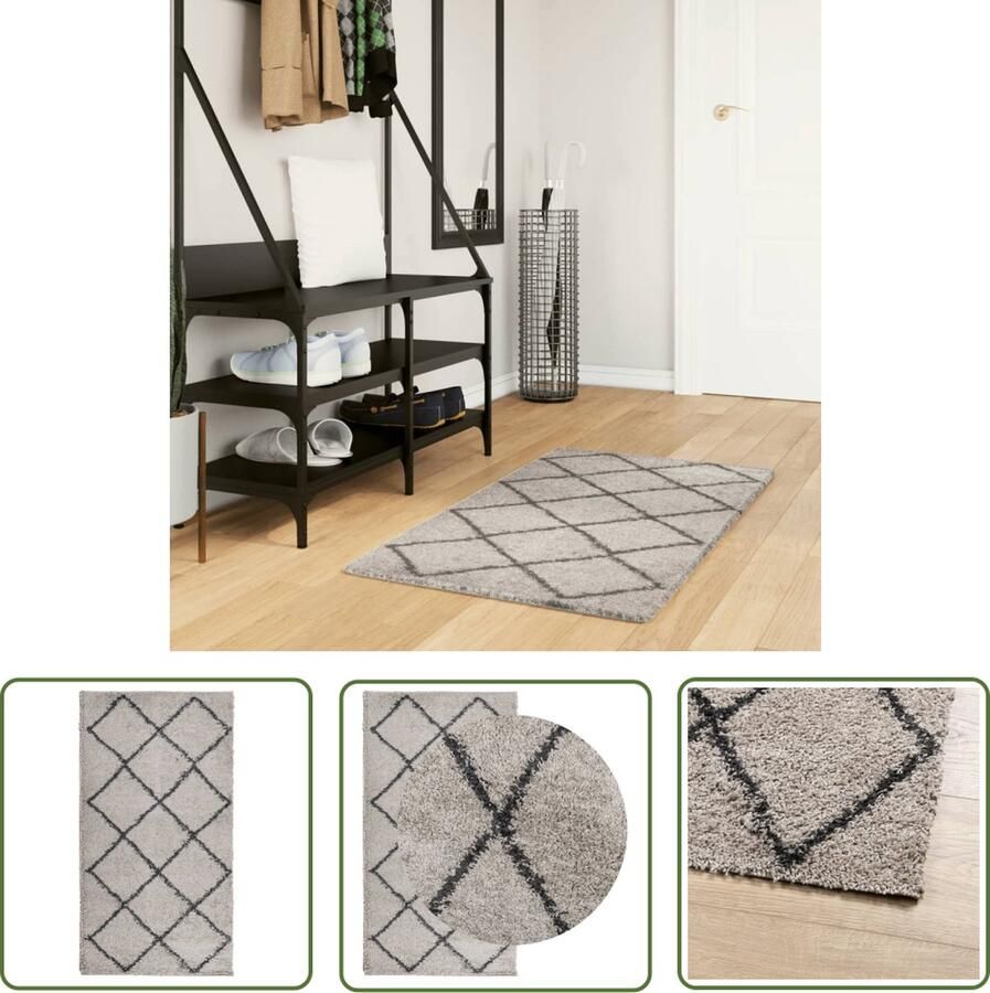 The Living Store PAMPLONA Vloerkleed 60 x 110 cm Polypropeen 30 mm poolhoogte Beige en antraciet Shaggy Vloerkleed Living Room Decoratie Beige Vloerkleed Antraciet Vloerkleed