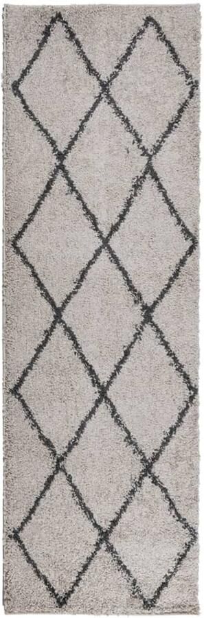 The Living Store Vloerkleed PAMPLONA shaggy hoogpolig 80x250 cm beige antraciet Shaggy Vloerkleed Woonkamer Tapijt Slaapkamer Tapijt Beige Vloerkleed - Foto 2