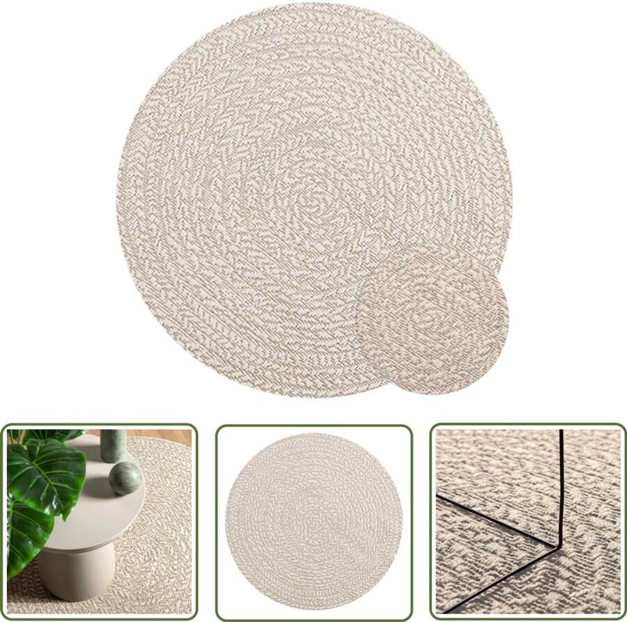 The Living Store Vloerkleed ZIZUR crème binnen en buiten Ø 90 cm jute look Vloerkleed Jute Look Outdoor Tapijten Patio Dekking Teras Tapijt