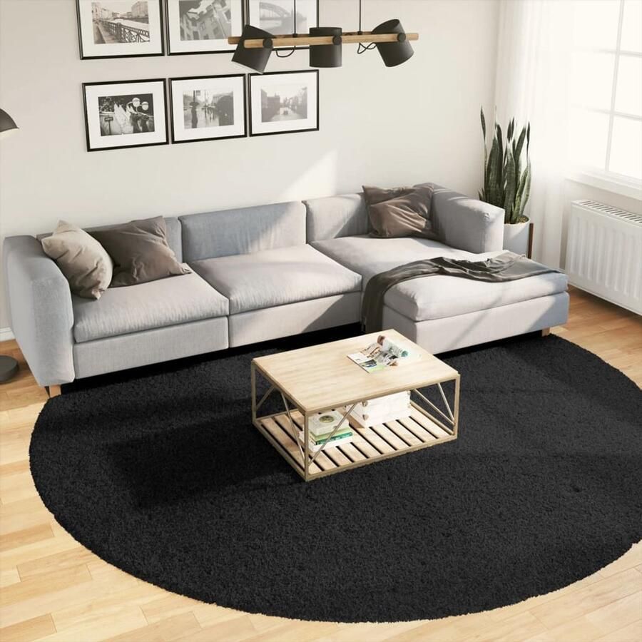 The Living Store PAMPLONA Shaggy vloerkleed 280 cm Zwart Polypropeen 100% OEKO-TEX Vloerverwarming Geschikt Shaggy Vloerkleed Zwart Vloerkleed Groot Vloerkleed Livingroom Vloerkleed Slaapkamer