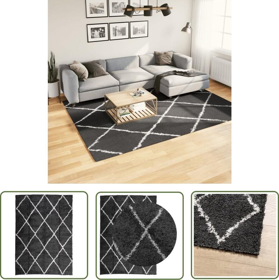 The Living Store Vloerkleed shaggy hoogpolig modern 200x280 cm zwart en crème Shaggy Vloerkleed Zwart Wit Vloerkleed Groot Formaat Zacht Vloerkleed Duurzame Vloerkleed - Foto 2