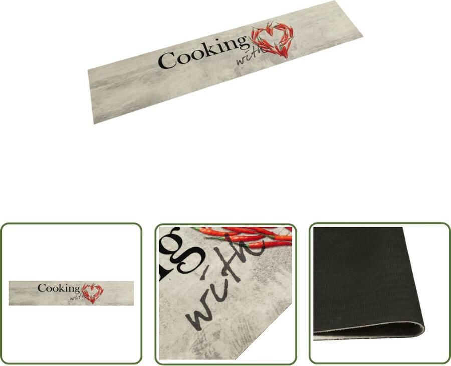The Living Store Keukenmat Pepertekst 300 x 60 cm Duurzaam fluweel Keukenmat Vloermat Keukendekoration Vloerkleden Pepertjes Patroon