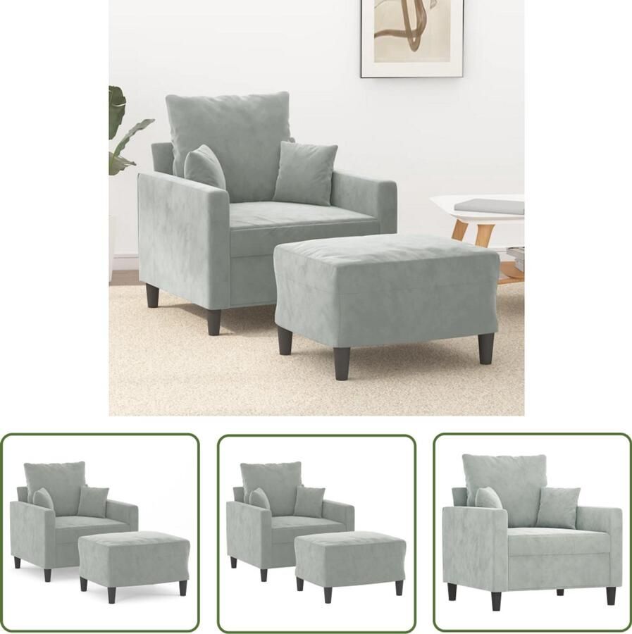 VidaXL Fauteuil met voetenbank 60 cm fluweel lichtgrijs Fauteuil Voetenbank Lounge Relaxen Fluweel