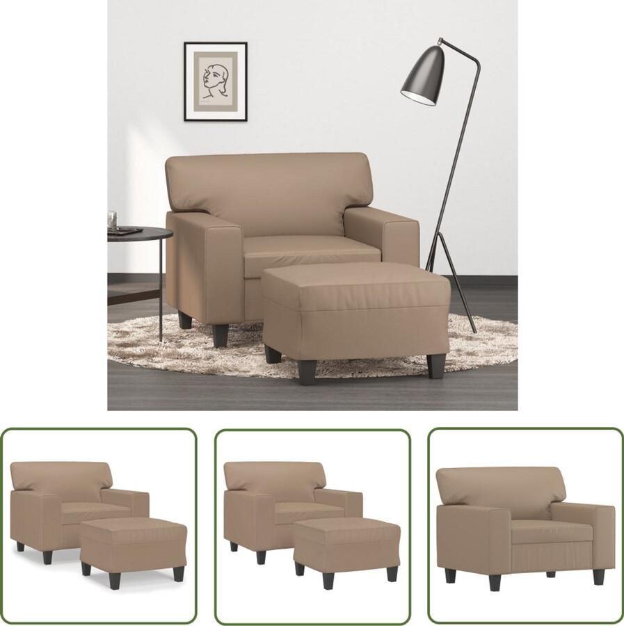 VidaXL Fauteuil met voetenbank 60 cm kunstleer cappuccinokleurig Fauteuil Voetenbank Bruine Fauteuil Kapstok Bruin Lederlook