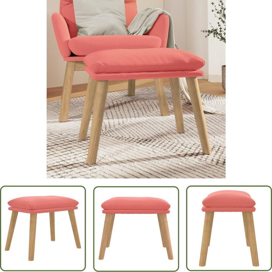 The Living Store Voetenbank 45x29 5x35 cm fluweel roze Voetbank Voetenbank Relaxstoel Lounge Stoel Fluweel Meubilair