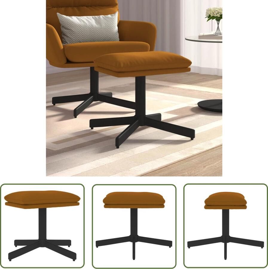 The Living Store Voetenbank Bruin Fluweel 60 x 60 x 36 cm Metalen poten Voetbank Bruin Meubilair Fluweel Stoffen Salontafel Relaxstoel - Foto 3