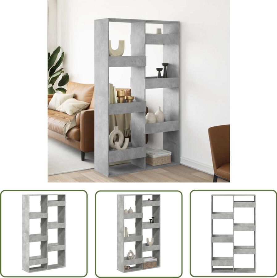 VidaXL Kamerscherm 100x33x175 cm bewerkt hout betongrijs Kamerscherm Wandafscheiding Houten Kast Opbergsysteem Betonnen Look