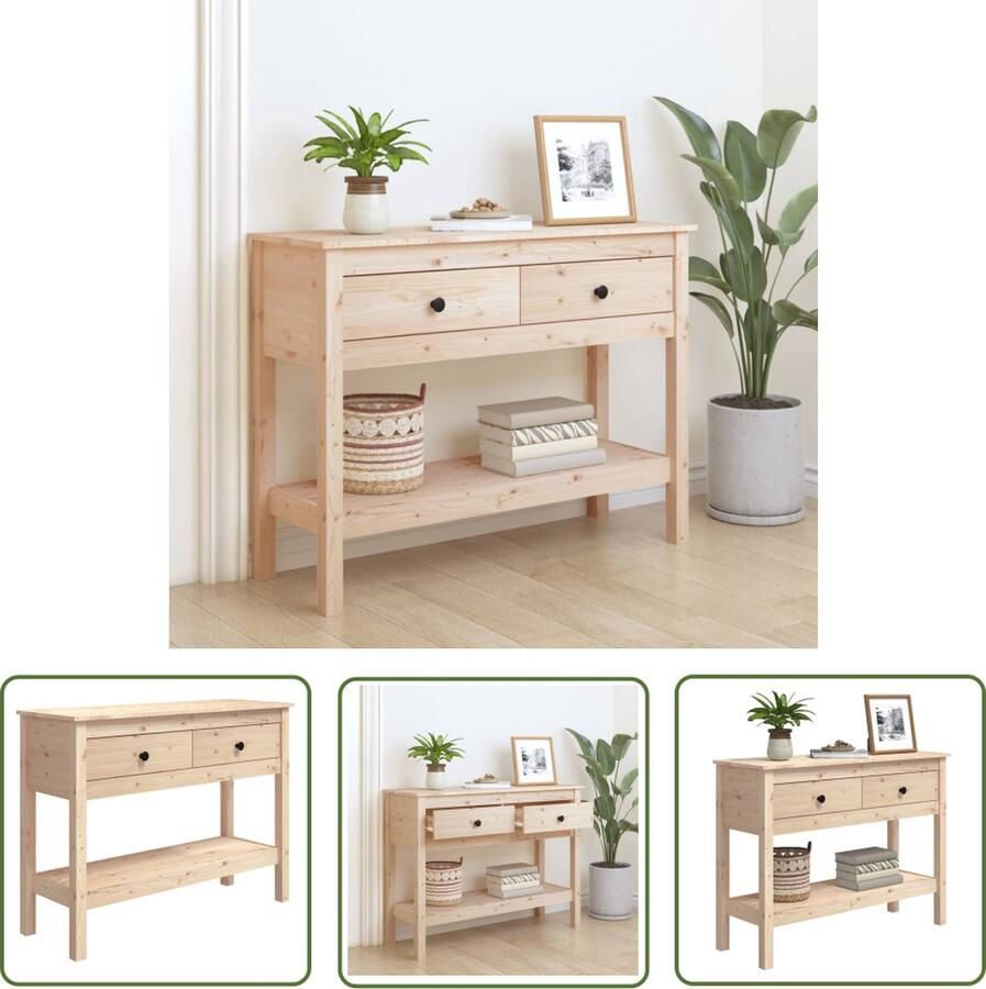 The Living Store Houten Wandtafel Massief grenenhout 100 x 35 x 75 cm Stabiel frame Houten Wandtafel Wandconsole Grenenhout Salontafel Bijzettafel - Foto 2