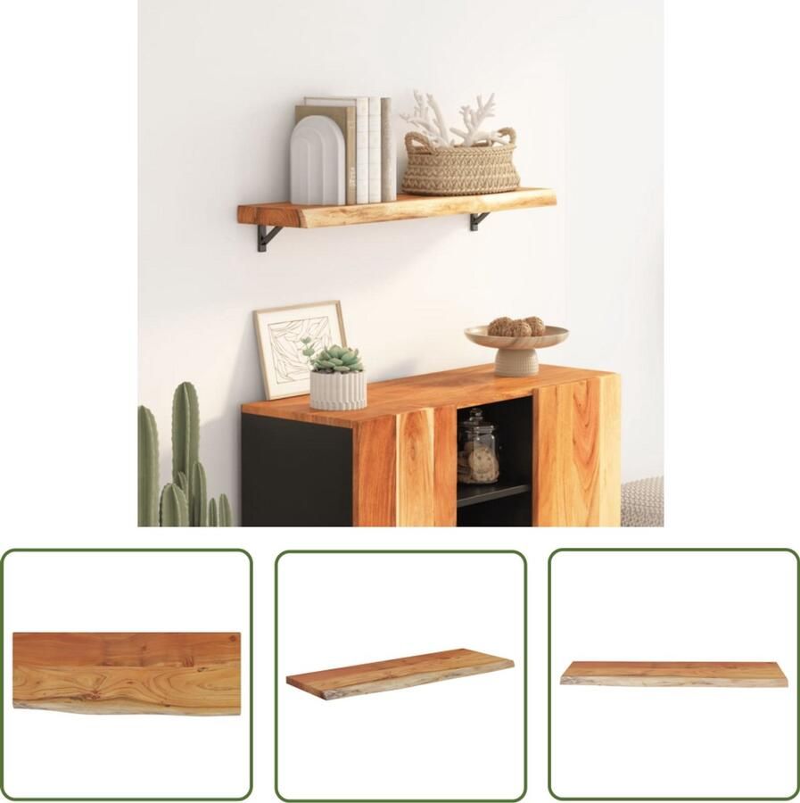 The Living Store Wandschap rechthoekig natuurlijke rand 70x30x2 5 cm acaciahout Houten Wandplank Wanddecoratie Opbergwand Vintage Wandrek Industriële Wandplank
