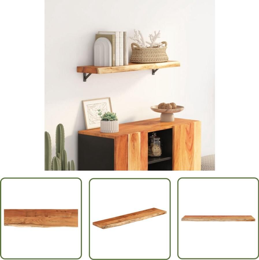 The Living Store Wandschap rechthoekig natuurlijke rand 80x20x2 5 cm acaciahout Houten Wandplank Wanddecoratie Opbergplanken Muurplank Acacia Hout