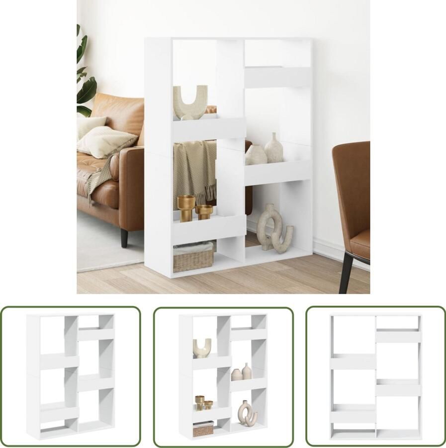 VidaXL Kamerscherm 100x33x135 cm bewerkt hout wit Kamerscherm Wanddecoratie Houten Kast Opslagruimte Boekenplank