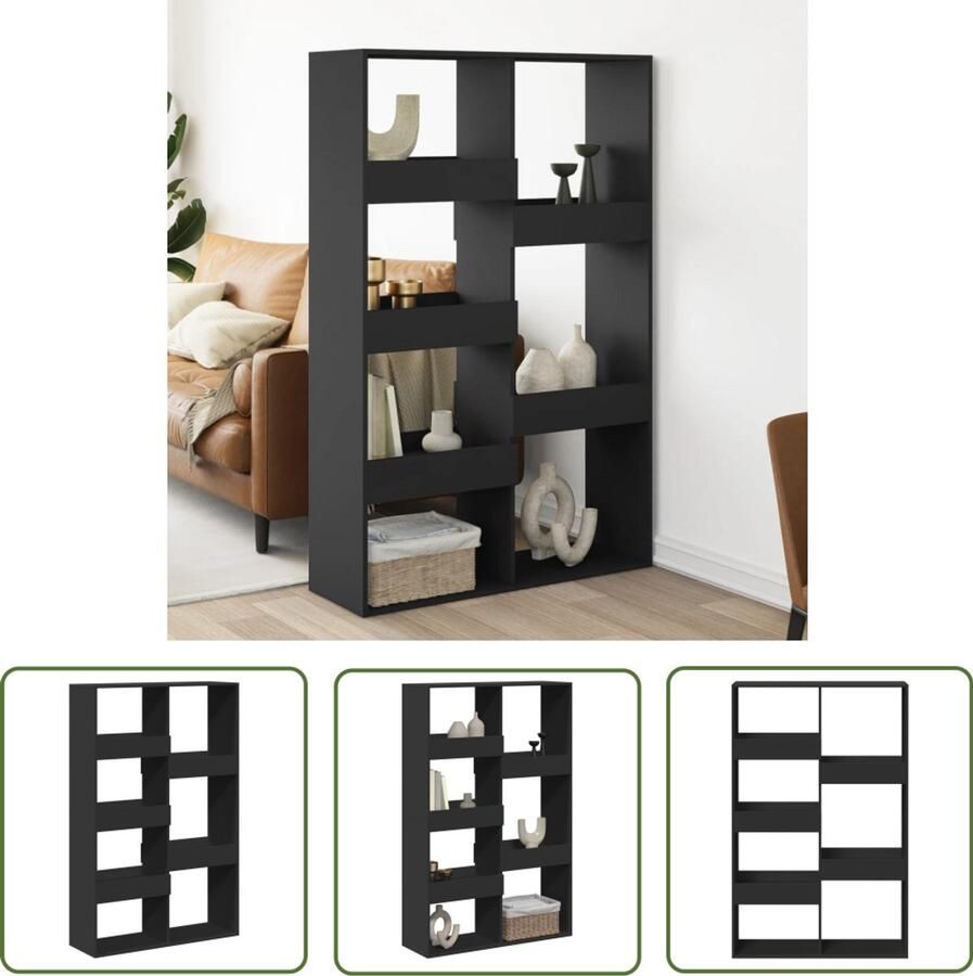 The Living Store Kamerscherm 100x33x155 5 cm bewerkt hout zwart Kamerscherm Wanddecoratie Houten Kast Opbergsysteem Boekenplank