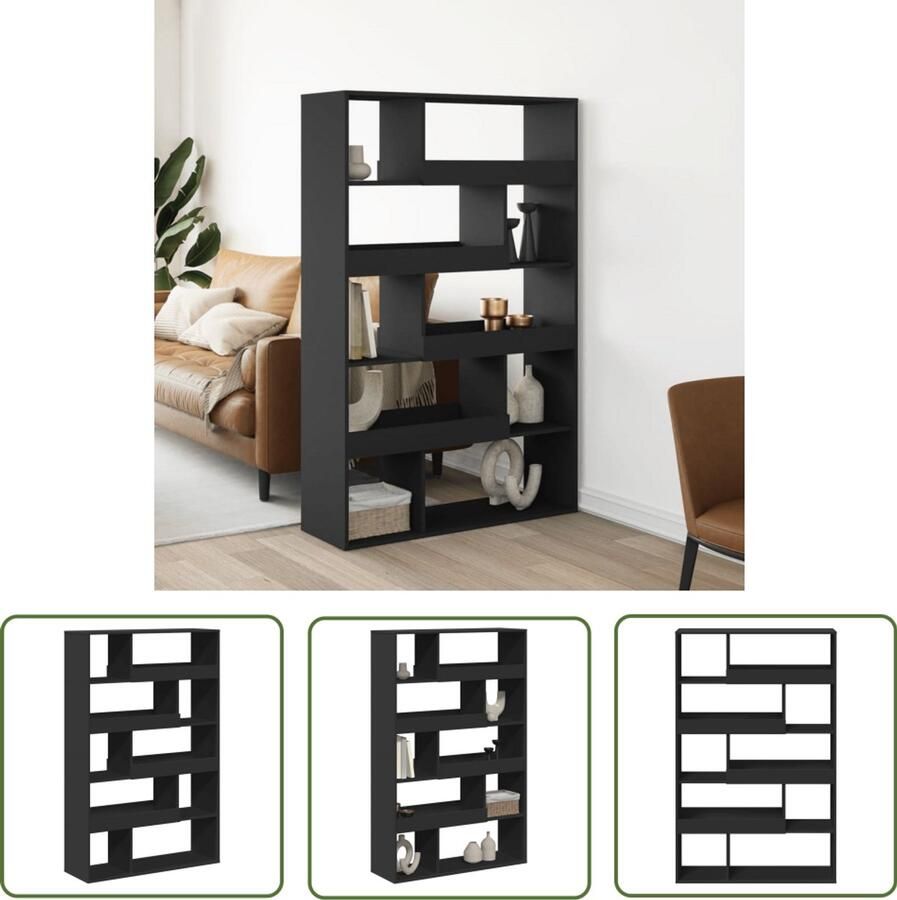 The Living Store Kamerscherm 100x33x156 5 cm bewerkt hout zwart Kamerscherm Wanddecoratie Boekenplank Opbergsysteem Houten Kast