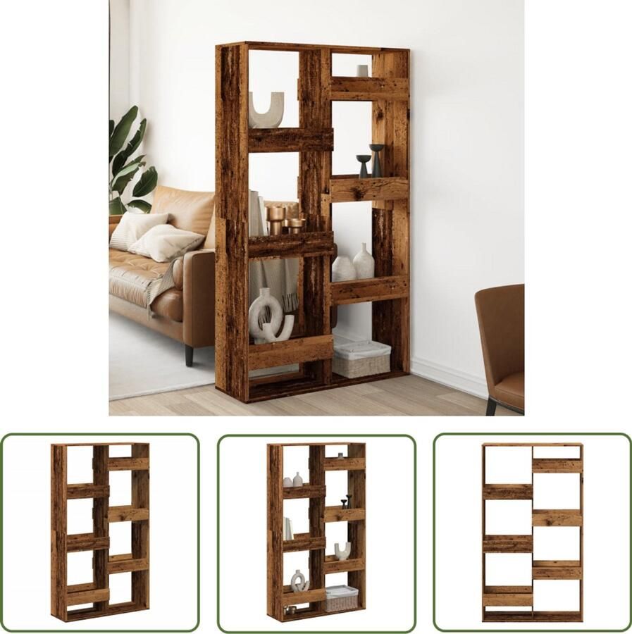 The Living Store Kamerscherm 100x33x175 cm bewerkt hout oud houtkleurig Kamerscherm Wanddecoratie Houten Kast Opbergsysteem Bibliotheek