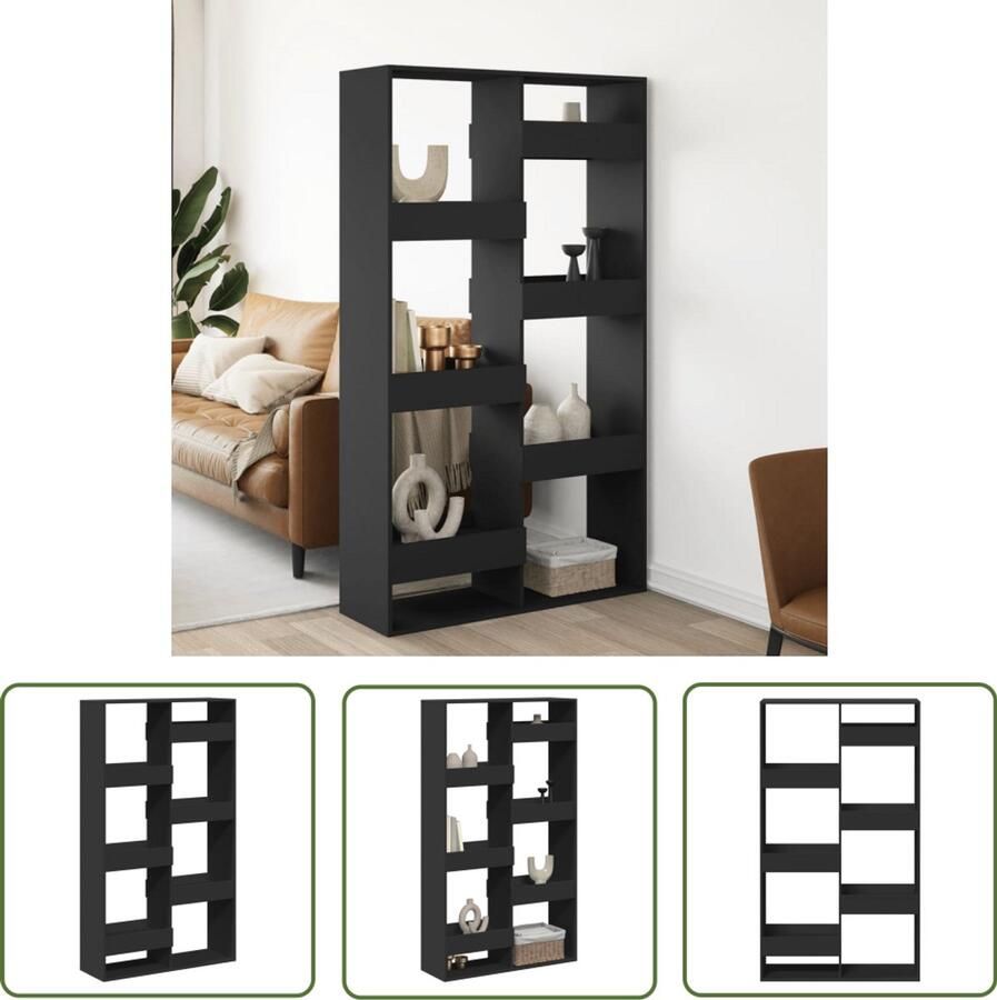 The Living Store Kamerscherm 100x33x175 cm bewerkt hout zwart Kamerscherm Wanddecoratie Houten Kast Opbergsysteem Bibliotheek