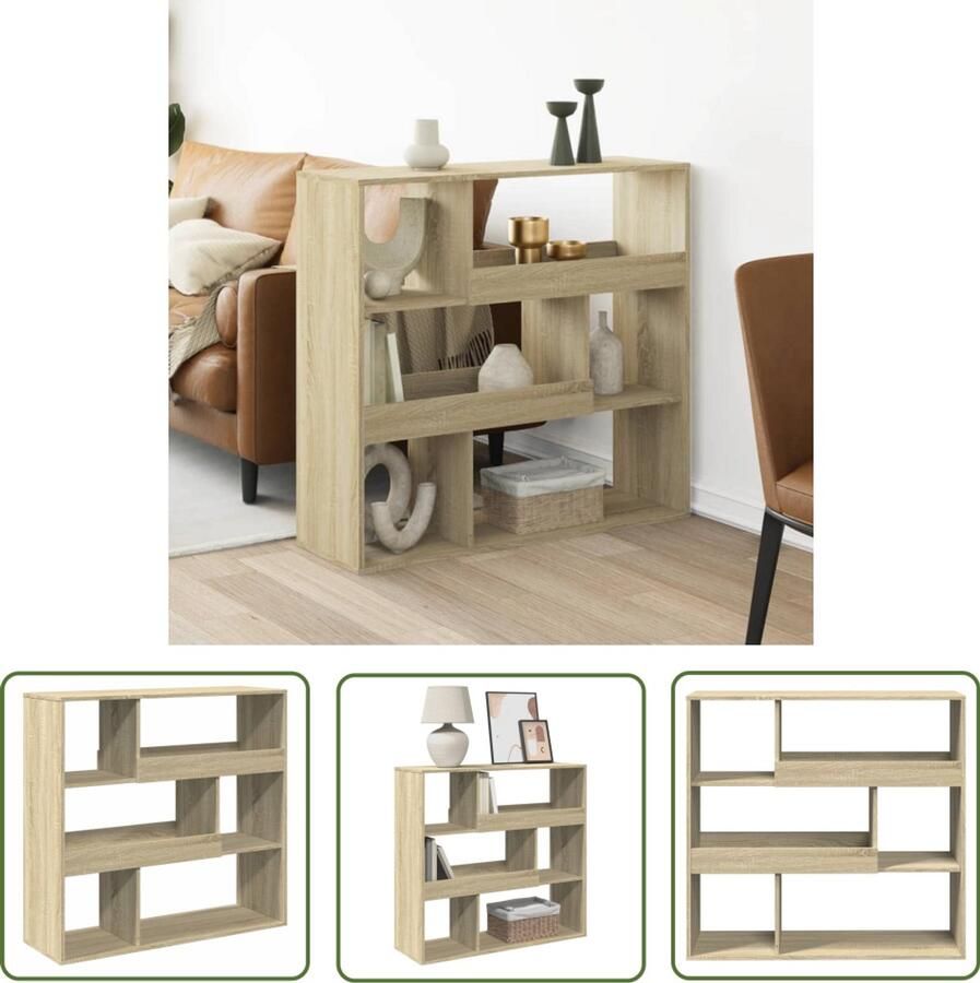 The Living Store Kamerscherm 100x33x94 5 cm bewerkt hout sonoma eikenkleurig Kamerscherm Wanddecoratie Houten Kast Opbergsysteem Bibliotheek