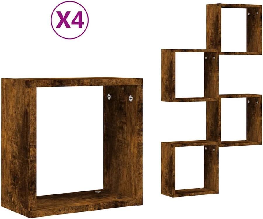 VidaXL Wandschap Wandschappen Plank Schap Wandrekken kubus 4 st 30x15x30 cm gerookt eiken