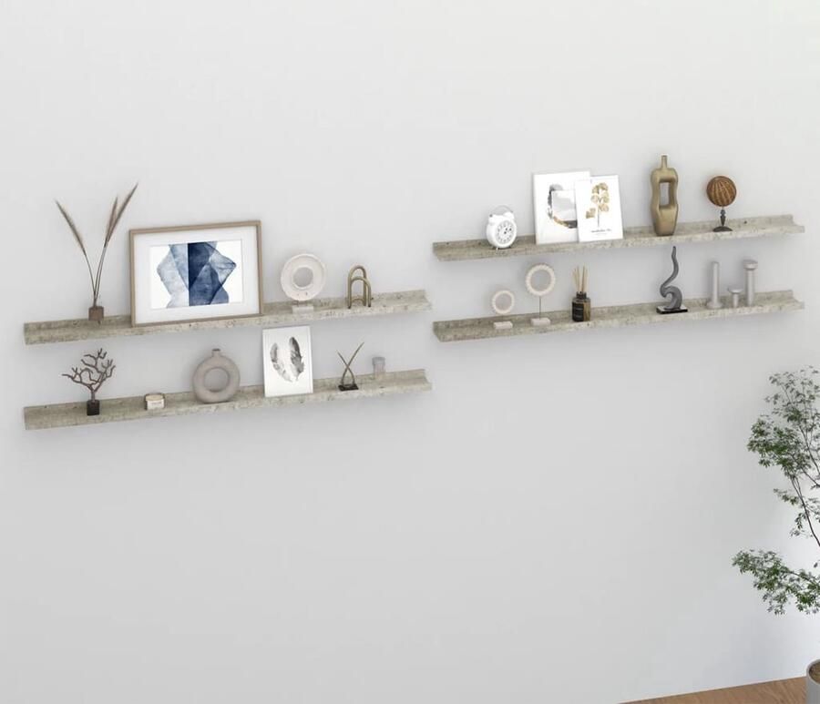 VidaXL Wanddecoratie Wandplank Wandschappen 4 st 115x9x3 cm betongrijs Mdf Plank Grijze Wandplank Living Room Decoratie