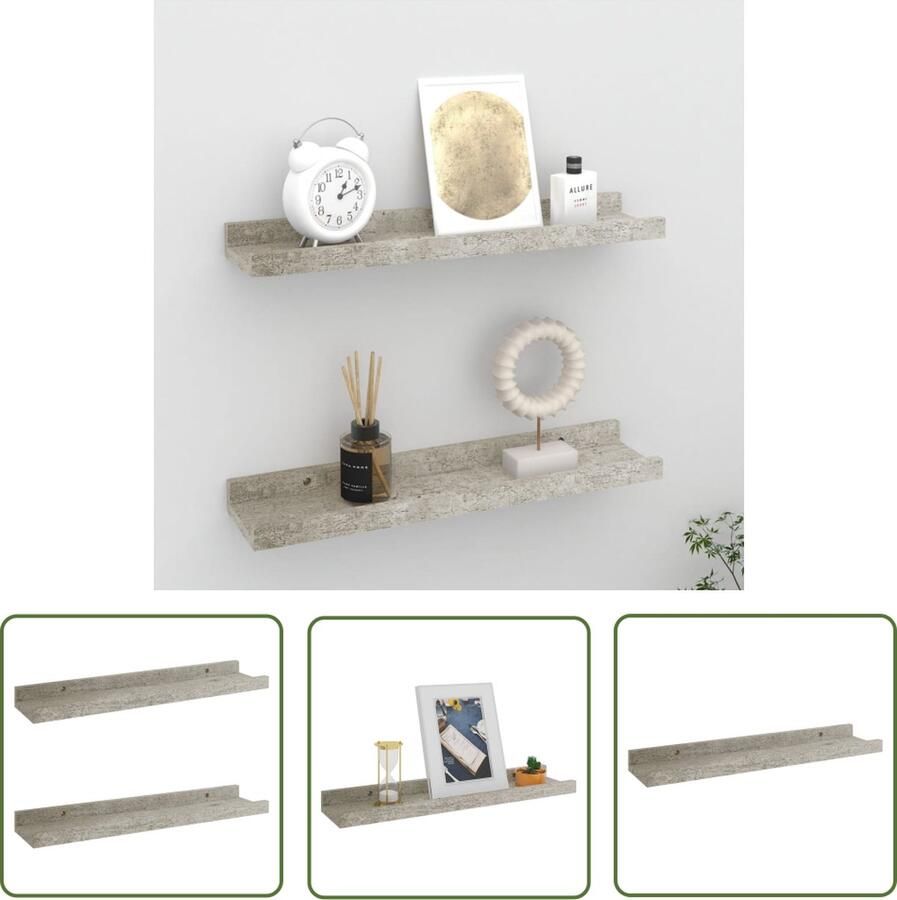 The Living Store Wandschappen 2 st 40x9x3 cm betongrijs Wandplank Wanddecoratie Schappenset Mdf Plank Grijze Wandplank