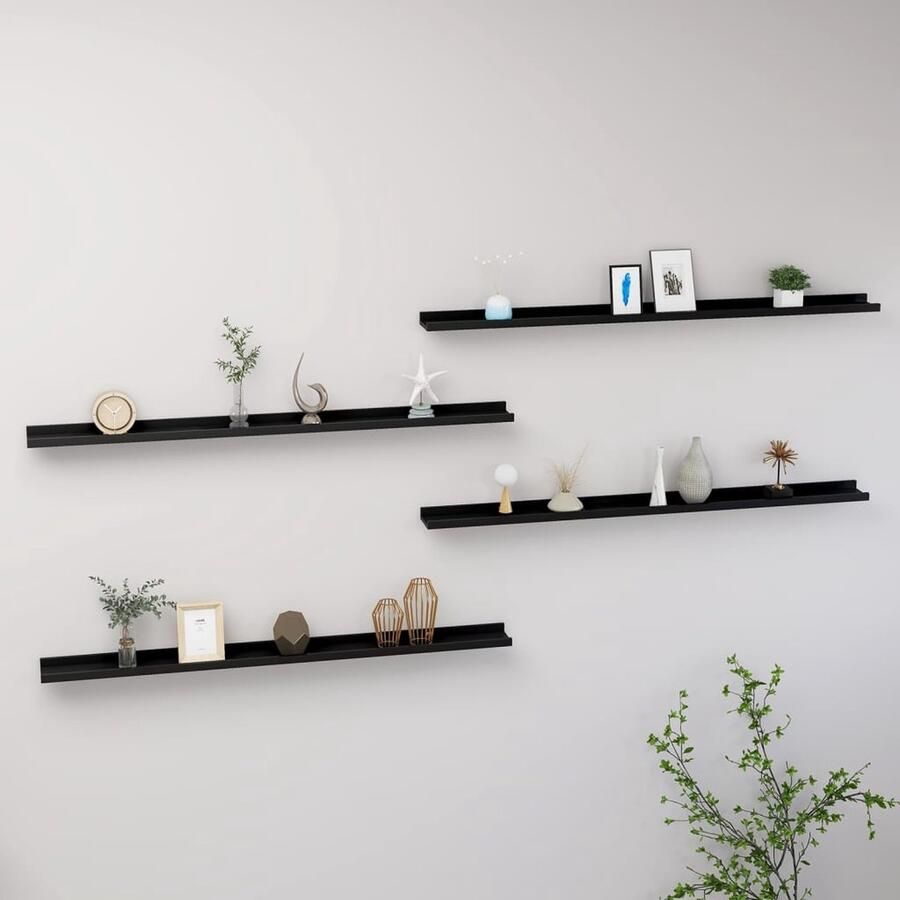 VidaXL Wanddecoratie Wandplanken Wandschappen 4 st 115x9x3 cm zwart Mdf Plank Zwarte Wandplank Minimalistisch Design