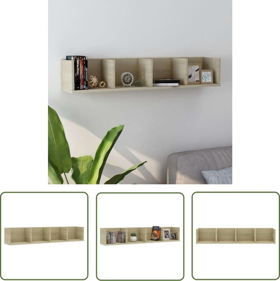 The Living Store Cd-wandschap 100x18x18 cm bewerkt hout sonoma eikenkleurig Cd Kast Dvd Kast Muziek Organisatie Opbergkast Wandmontage