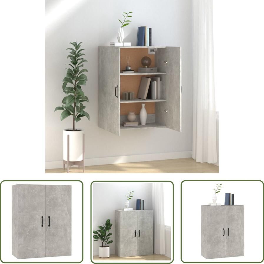 The Living Store Hangkast Betongrijs 69.5 x 34 x 90 cm Wandgemonteerd Hangkast Wandkast Opbergkast Beton Grijs Houten Kast