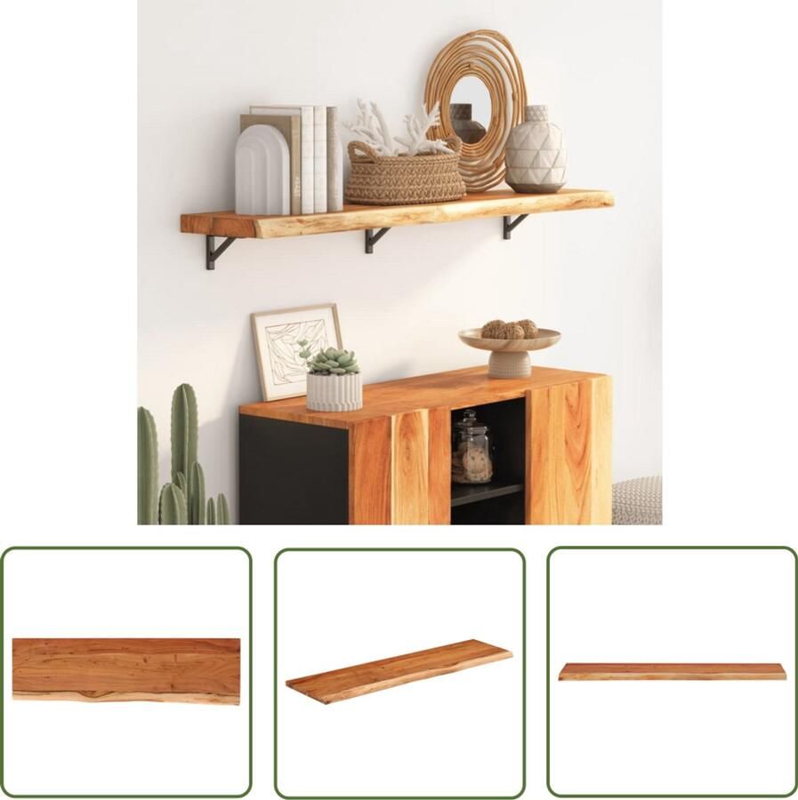 The Living Store Wandschap rechthoekig natuurlijke rand 110x30x2 5 cm acaciahout Houten Wandplank Wandkast Opbergruimte Interieurdecoratie Acacia Hout